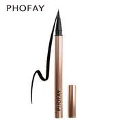 PHOFAY waterproof eyeliner in a sleek rose gold tube with a precise applicator and black liner stroke.