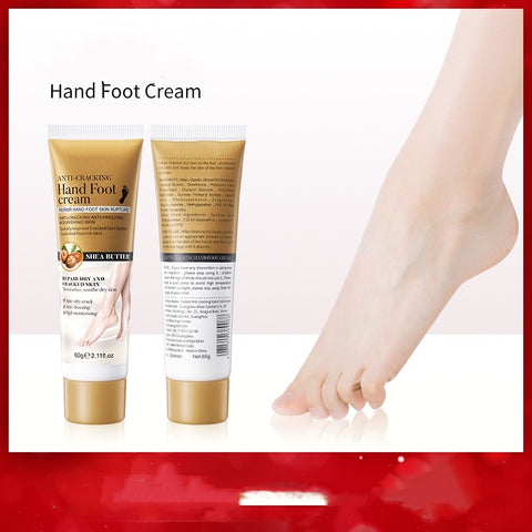 crack-proof hand cream packaging and foot model showcasing smooth skin.