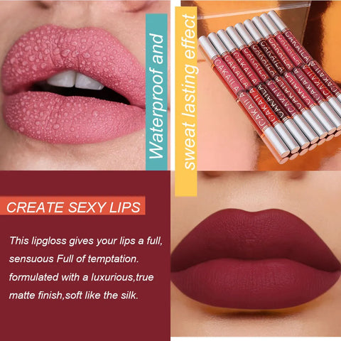 Sexy Long Lasting Velvet Matte Lip Gloss Liquid Lipstick Lip Makeup Women Beauty Red Nonstick Cup Waterproof Lip Gloss - VerdeLux Cosmetics 