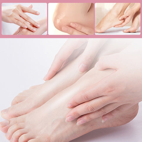 Hands applying Hand And Foot Cream Peach Moisturizing Cream to feet and hands for hydration and nourishment